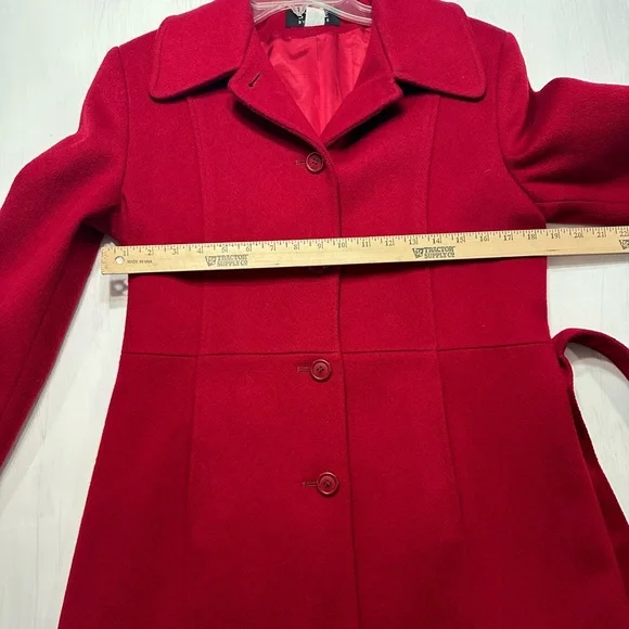 Steve by Searle Red Wool Blend Coat Women’s Size 8 Belted Peacoat - Picture 5 of 10